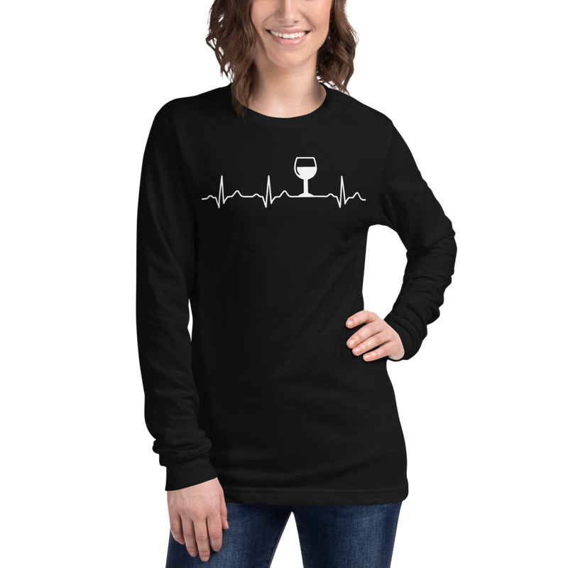 Wine Makes My Heart Beat Wine Lovers Long Sleeve Shirt Black