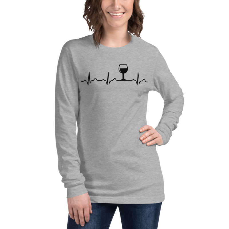 Wine Makes My Heart Beat Wine Lovers Long Sleeve Shirt Grey