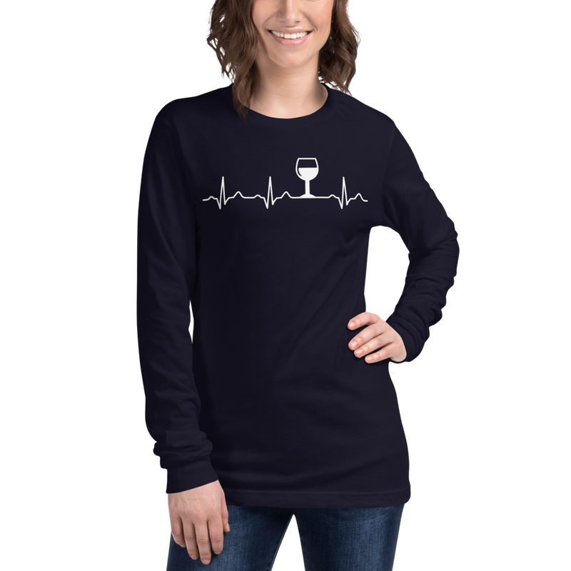 Wine Makes My Heart Beat Wine Lovers Long Sleeve Shirt Navy