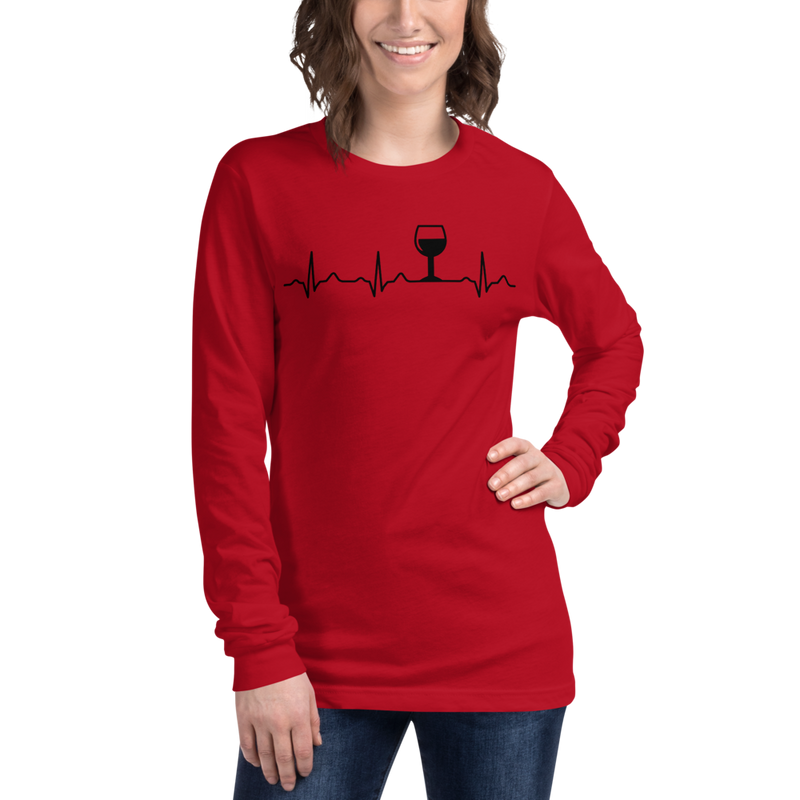 Wine Makes My Heart Beat Wine Lovers Long Sleeve Shirt  Red