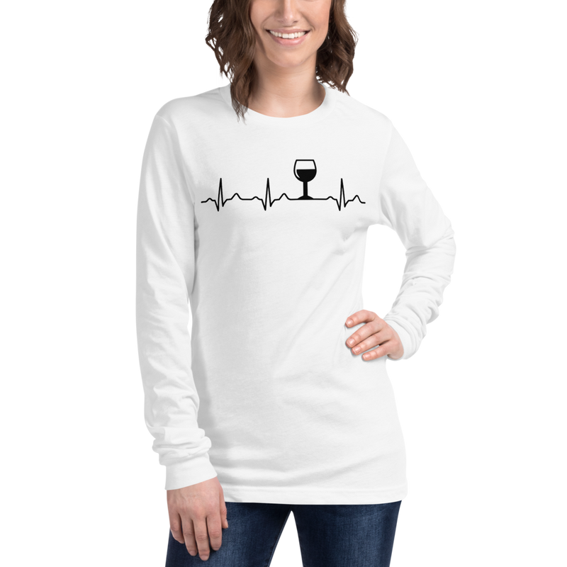 Wine Makes My Heart Beat Wine Lovers Long Sleeve Shirt White