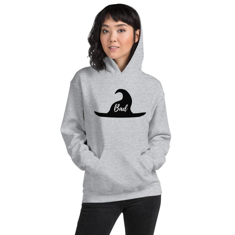 womens bad witch hoodie grey